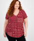 JM Collection Plus Size Patchwork Paradise Short Sleeve Top, Created for Macy's