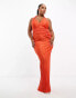 ASOS DESIGN Curve plunge halter cowl back plisse maxi dress in orange