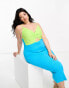 ASOS DESIGN Curve knitted maxi dress with twist front in colour block in lime & blue