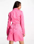 Stradivarius cropped satin co-ord blazer in pink