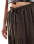 Bershka tiered maxi skirt in chocolate