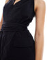 ASOS DESIGN sleeveless plunge mini dress with self belt in black