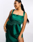 ASOS DESIGN Curve exclusive satin lace applique detail maxi dress in forest green