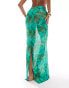 South Beach abstract print mesh maxi beach skirt in green