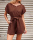 Women's Maroon Waffle Knit Belted Romper