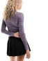 Daisy Street high neck long sleeve mesh top in check