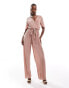 AX Paris short sleeve plisse wrap jumpsuit in pink