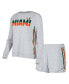 Women's Gray Miami Hurricanes Cedar Tri-Blend Long Sleeve T-shirt and Shorts Sleep Set