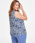 Plus Size Printed Pleat-Neck Keyhole Sleeveless Blouse