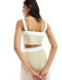 4th & Reckless linen look contrast trim cami crop top co-ord in beige