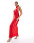 ASOS DESIGN satin cowl back maxi dress with buckle strap detail in red