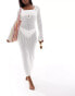 Aria Cove wide sleeve maxi crochet beach dress in white