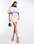 True Violet bardot mini dress with ruffle detail in lavender