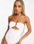 ASOS DESIGN texture bandeau bodysuit with metal detail in white