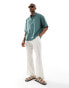 Pull&Bear linen look revere neck shirt in blue