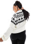 Threadbare Plus Ski high neck printed jumper with fringing in monochrome