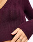 Pacsun pointelle long sleeve v-neck top in wine