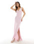 ASOS DESIGN satin maxi dress with lace in soft pink