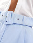 ASOS DESIGN tailored linen short with self covered belt in light blue