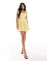 ASOS DESIGN flutter sleeve corset cut out mini skater dress in lemon