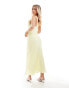 ASOS DESIGN Petite vintage style V neck midi slip dress with delicate embroidery in lemon yellow