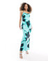 ASOS DESIGN satin overlay maxi dress with open back detail in blue large floral