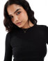 Stradivarius ribbed roundneck long sleeve top n black