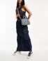 Only cargo denim midi skirt in dark blue