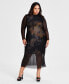 Trendy Plus Size Mesh-Overlay Long-Sleeve Dress