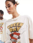 ASOS DESIGN unisex oversized band t-shirt in beige with Green Day album cover prints