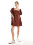 ASOS DESIGN puffed sleeve smock mini dress in brown