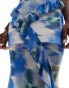 ASOS DESIGN ruffle maxi skirt with split front in blue blurred print