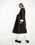 4th & Reckless longline contrast faux shearling coat in black and cream