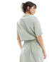 Vero Moda short sleeve cropped linen shirt co-ord in sage green