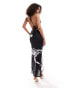 Murci exclusive deep v ruffle trim halterneck open back midaxi dress in black scorpion print