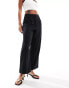 ASOS DESIGN raw edge barrel leg tailored trouser with linen in black