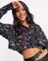 Noisy May cropped shirt in navy graphic print