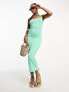 Pieces one shoulder slinky midi dress in green