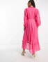 Miss Selfridge dobby chiffon frill detail maxi dress in hot pink