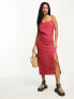 Vila Petite linen touch cami midi dress with slit front in terracotta