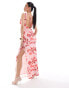 ASOS DESIGN sleeveless maxi dress with low back in pink and red rose print