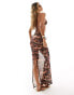 South Beach abstract print mesh maxi beach skirt in multi