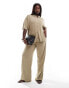 ASOS DESIGN Curve low rise linen look trouser in taupe