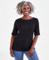 Petite Cotton Elbow-Sleeve Boat-Neck Top, Created for Macy's