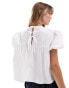 ASOS DESIGN tie back puff sleeve smock top in white