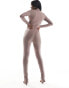 Simmi contour zip detail split leg unitard in taupe