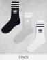 adidas Originals 3 pack mid cut crew socks in white/grey/black