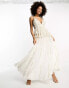 ASOS DESIGN cami maxi dress with floral embellishment and tiered peplum in white