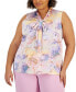 Plus Size Floral Sleeveless Bow Blouse