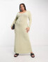 ASOS DESIGN Curve v neck long sleeve maxi dress in sage